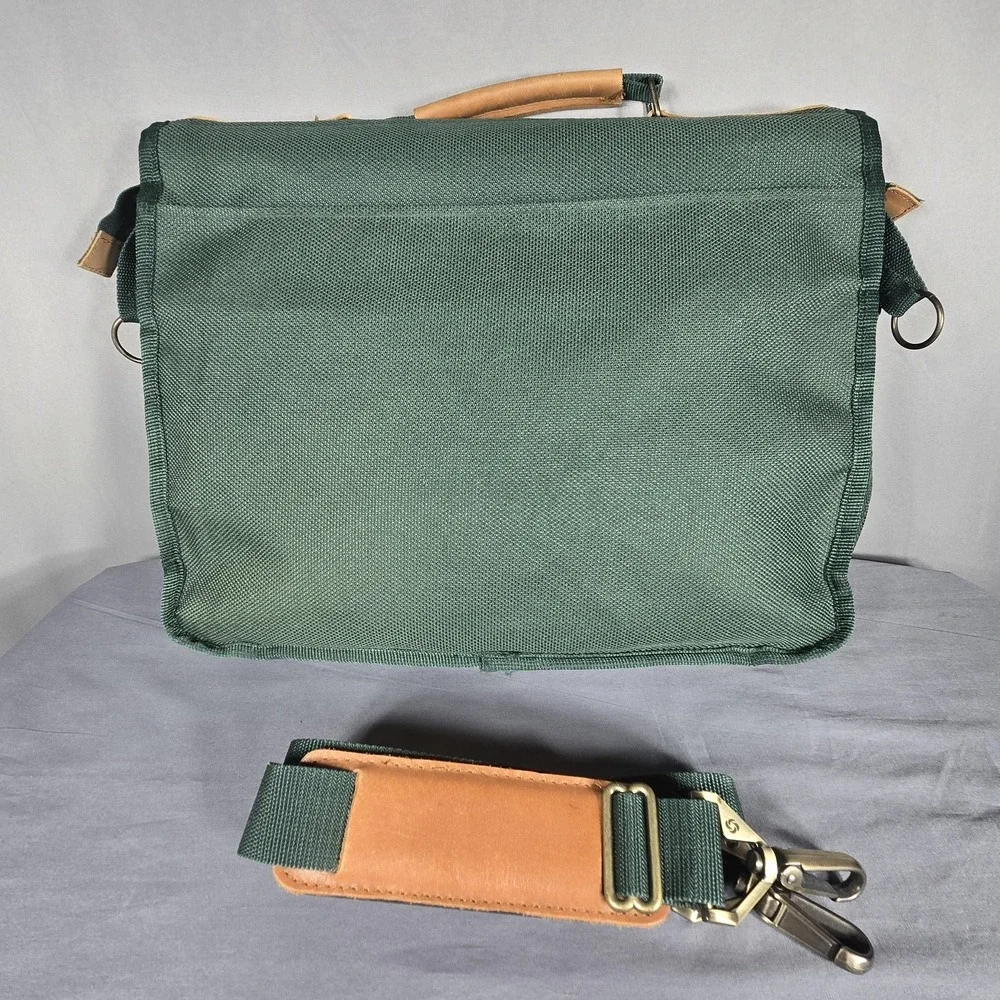 Vintage Samsonite Telluride Green Canvas Messenger Bag Leather Laptop Briefcase